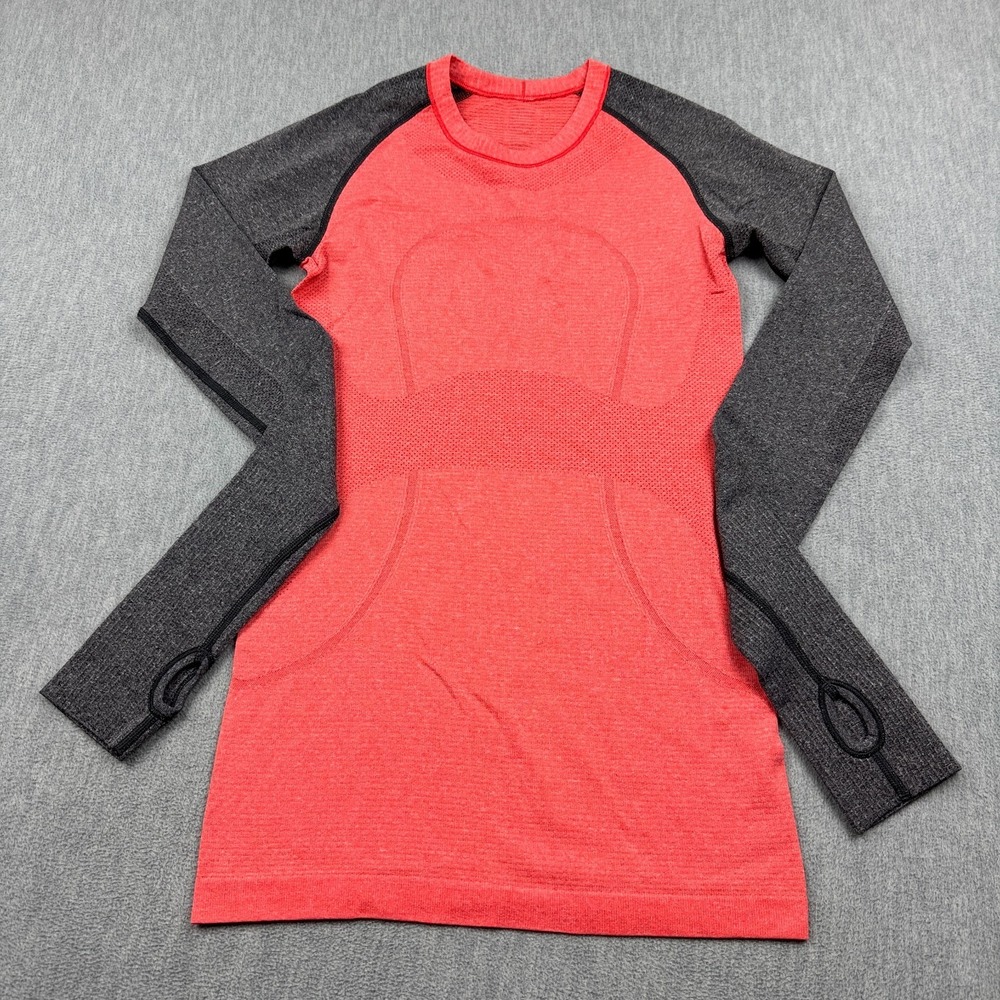 Lululemon Shirt Womens 4 Pink Gray Swiftly Tech Long Sleeve Athletic Gym Yoga